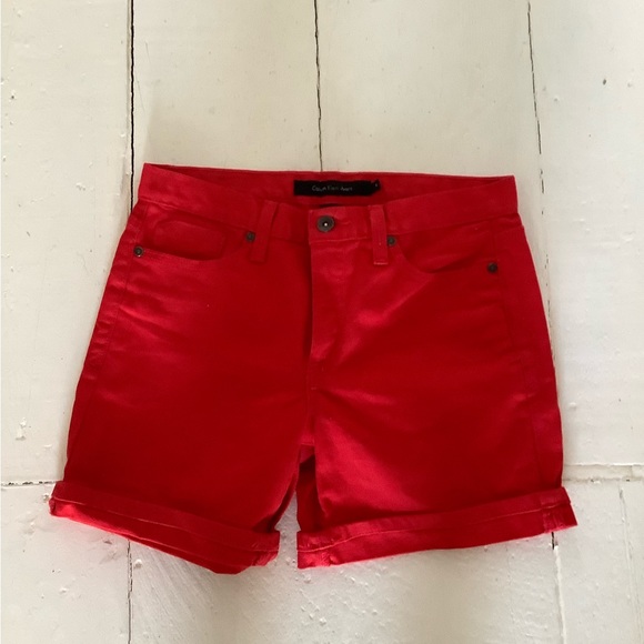 Calvin Klein red denim shorts like new 4 - Picture 1 of 6